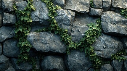 Weathered Stone Wall Partially Veiled in Verdant Ivy Tendrils Texture