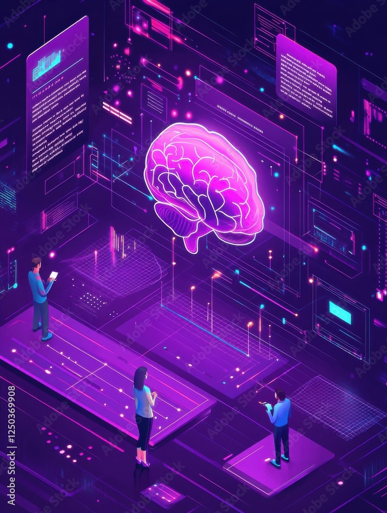 Poster programmers testing chatbot intelligence and brain with circuit. chatbot turing test, intelligent be