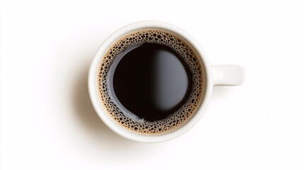 white coffee mug with black coffee on white background  isolated close up top view