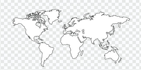 World Map Template with Continents on White Background