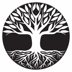 Tree of life within a circle sharp lines mandala vector design and illustration