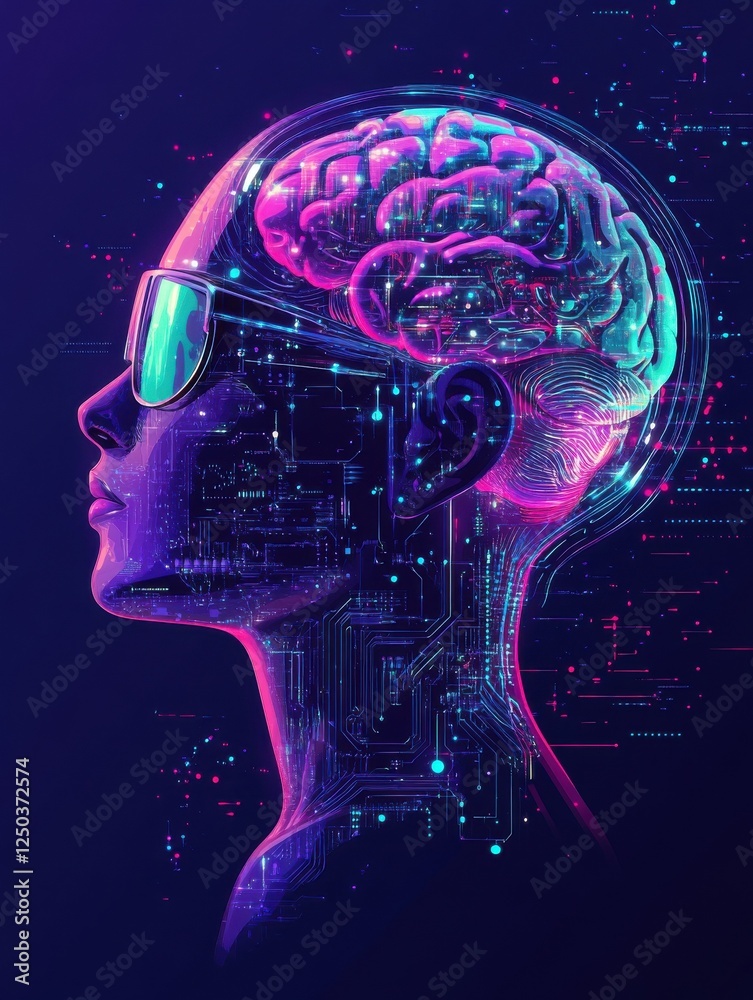 Poster programmers testing chatbot intelligence and brain with circuit. chatbot turing test, intelligent be