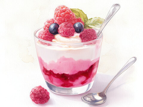 Plant based yogurt parfait with berries and spoon