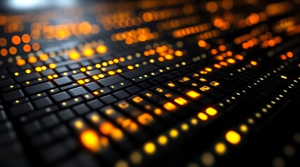 Futuristic glowing panel interface in control room