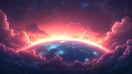 A digital superhighway of light beams crossing the globe representing the rapid expansion of worldwide connectivity