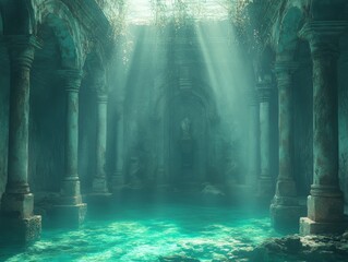 Fototapeta premium Desolate Beauty: The Sunken Courtyard of Broken Statues