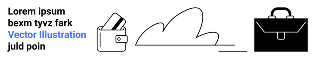 Wallet holding credit cards, cloud illustration, and briefcase representing business, finance, and technology. Ideal for financial services, data security, career growth, cloud storage corporate