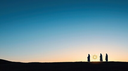 Fototapeta premium Silhouette Figures Sunset Horizon Landscape