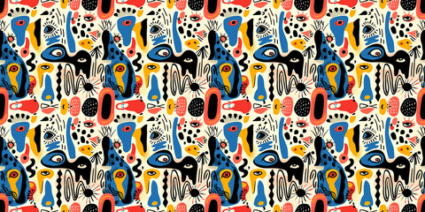 Naklejka premium Cartoon hand-drawn doodles on the subject of summer holidays theme seamless pattern