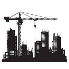 Obraz premium Dynamic Silhouette Cityscape Construction Site Tower Crane Illustration Vector