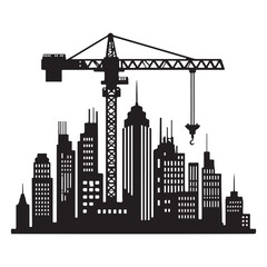 Obraz premium Silhouette of the city skyline with a crane vector illustration