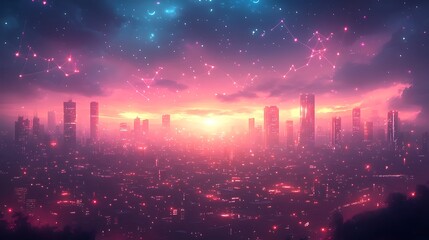 Fototapeta premium A stunning cyber landscape featuring glowing connection lines linking different regions showcasing the power of digital transformation