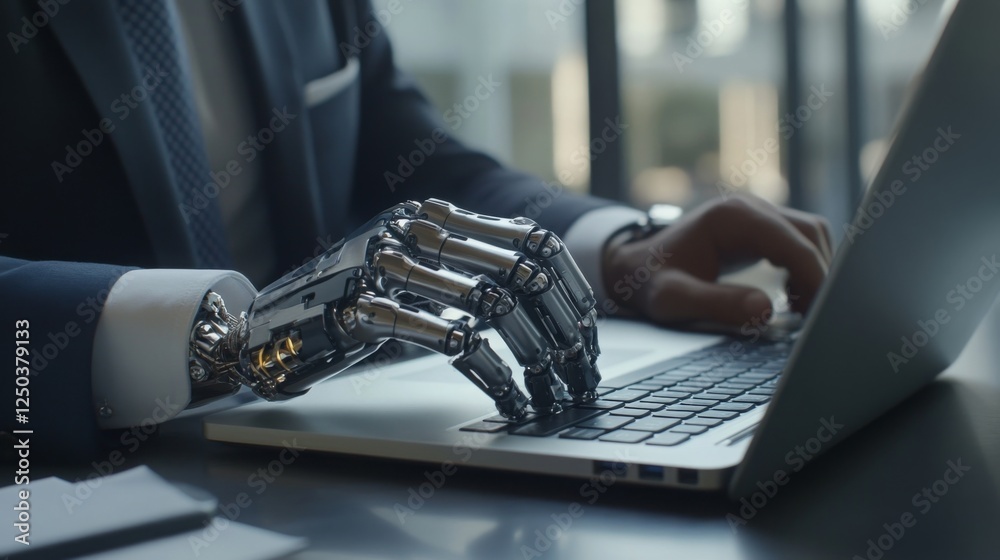 Leinwandbilder a robotic hand types on a laptop, symbolizing the integration of technology and artificial intellige