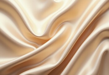 Fototapeta premium Glossy champagne or ivory silk fabric texture with soft folds and drapes, for background or overlay effect