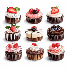 Assorted vegan cheesecakes with fruit toppings white background