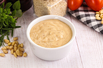 Delicious walnut creamy sauce in the bowl