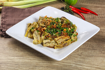 Asian cuisine baked eggplant with peanut