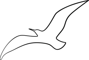 Elegant Outline Drawing of a Bird in Flight, Simple Seagull Silhouette