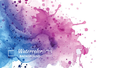 Naklejka premium abstract watercolor background with purple and blue splashes, banner with copy space