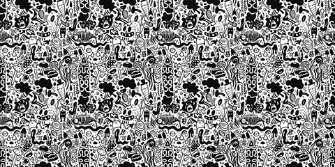 Cartoon hand-drawn doodles on the subject of summer holidays theme seamless pattern