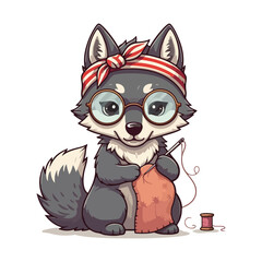 Cute wolf Cartoon Vector Icon Illustration Animal Nature Icon Concept Isolated Premium Vector
