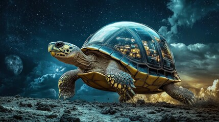 Fototapeta premium Turbo Snail, always in motion, leaving behind a blur of colors as it races