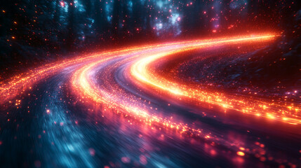 Obraz premium Fiery Galactic Trail Abstract Cosmic Nebula Red Orange Blue Energy Light Speed Art Space SciFi 