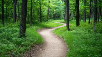 Fototapeta premium Serene Forest Path: A Winding Trail Through Lush Greenery