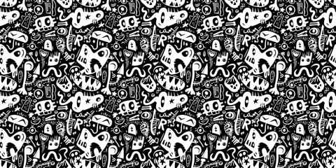 Cartoon hand-drawn doodles on the subject of summer holidays theme seamless pattern