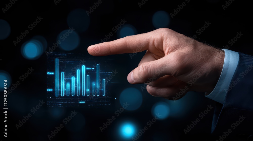 Poster hand interacting with digital graphs and data visualizations