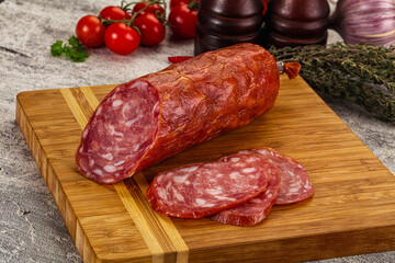 Italian pork Salchichon sausage with slices