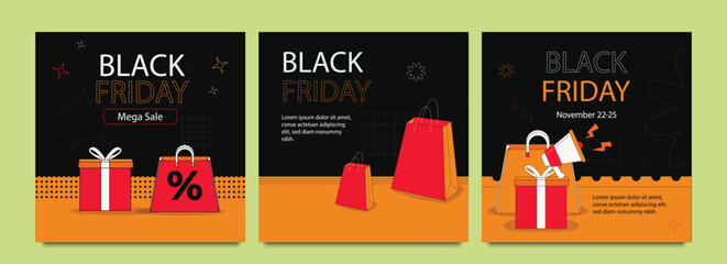 Naklejka premium Social media post and web internet ads. Black friday sale banner or offer template with photo college. Promotional web banner for social media post. Editable minimal square banner template.