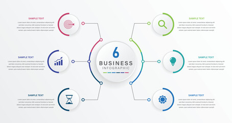 Business infographic vector design template with 6 options, steps or processes. Can be used for workflow layout, diagram, annual report, web design