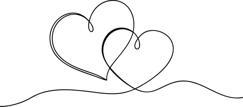 Intertwined Hearts Love, Romance, Unity, Single Line Drawing, Art