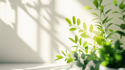 光が差し込む植物のある白い部屋　Generative AI