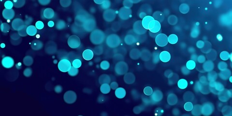 Abstract Blue Bokeh Grainy Background with Glowing Light Circles and Soft Defocused Particles