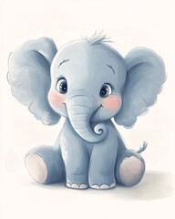 cute baby elephant illustration with watercolor style
