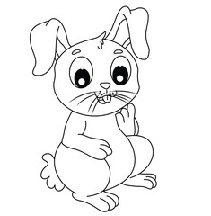 Cute cartoon hand drawn vector funny rabbit coloring page.
