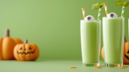 Fototapeta premium Festive green drinks for Halloween celebration.