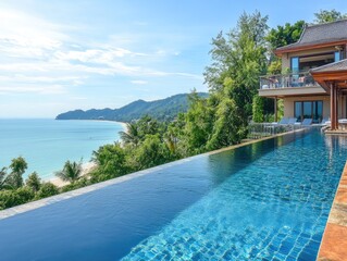 Obraz premium Luxurious infinity pool overlooking a serene tropical beach paradise