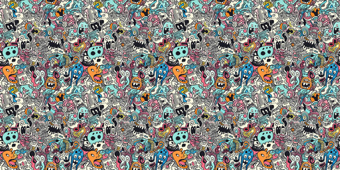 Cartoon hand-drawn doodles on the subject of summer holidays theme seamless pattern