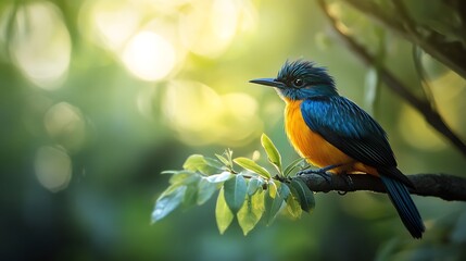 Vivid Blue And Orange Bird Perched On Branch