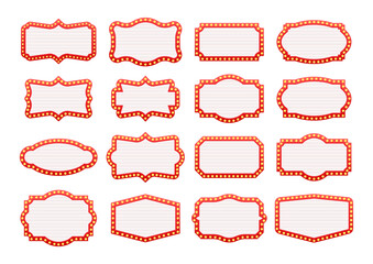 Set of retro frames with glowing light bulbs creating a festive atmosphere for announcements and celebrations