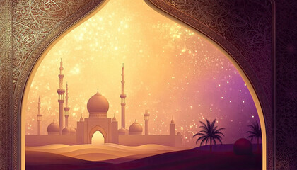 Elegant Isra Miraj Social Media Banner with Islamic Design and Customizable Text Area