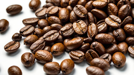 Obraz premium A close-up of roasted coffee beans isolated on a white background