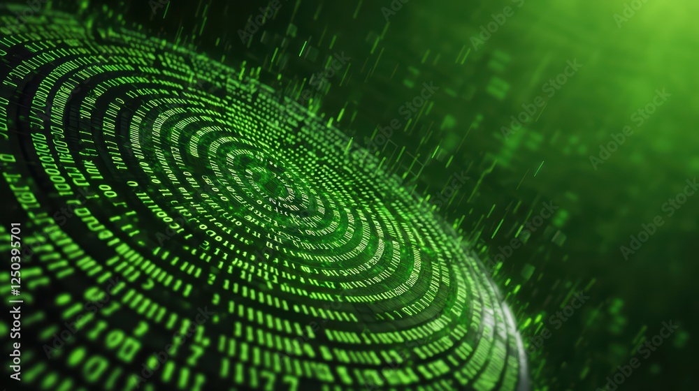 Poster digital matrix background with green binary code rain effects