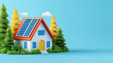 Eco-Friendly Home with Solar Panels Surrounded by Greenery