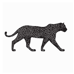 Leopard full body art, silhouette, icon, logo, doddle design black and white isolated on white background.