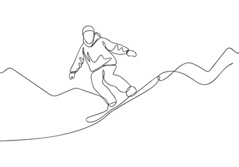 Continuous One Line Snowboarder Drawing | Minimalist Winter Sports Vector Illustration