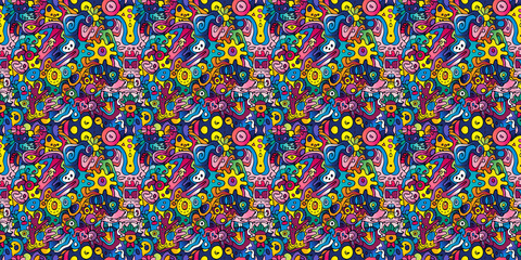 Cartoon hand-drawn doodles on the subject of summer holidays theme seamless pattern